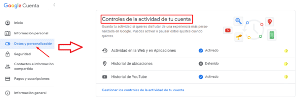 Control de actividad de la cuenta de Google