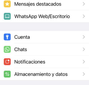 Opciones de configuración whatsapp en smartphone
