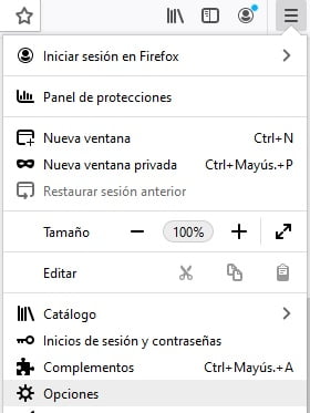 Como abrir las opciones de configuración en Firefox
